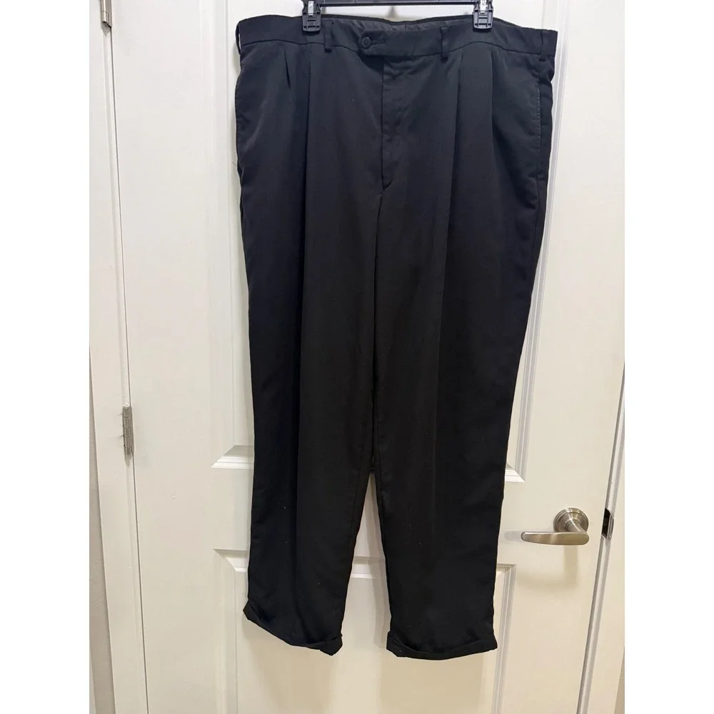 Savane Silkworks Men 42x32 Black Pleated Cuffed Dress Pants Relaxed Fit Trousers